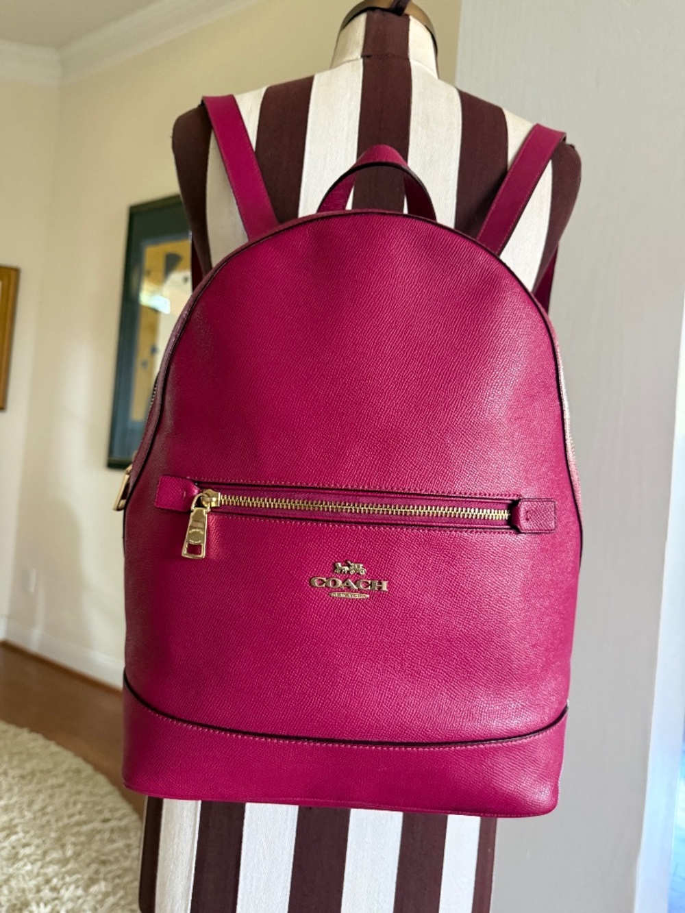 Coach Kenley Cross Grain Leather Backpack Fuscia Medium Gold Hardware C5680